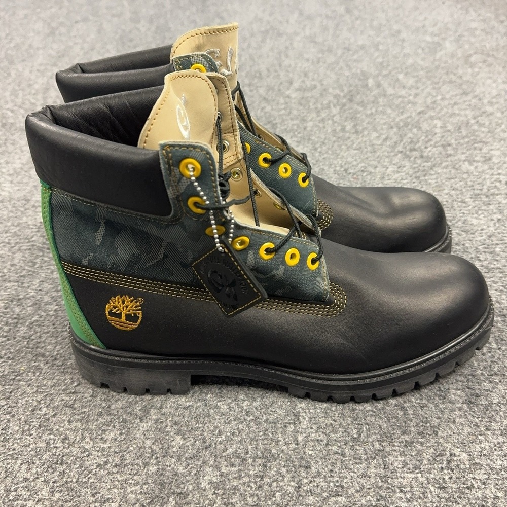 Timberland Combat Boots Mens Size 11.5 Black Leather Waterproof Camo Custom
